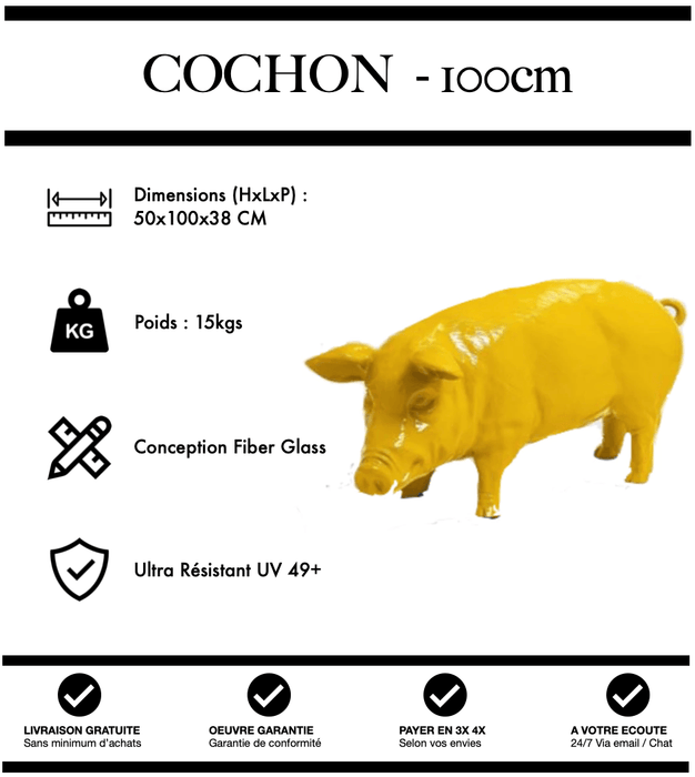 Sculpture Cochon Resine 100cm Statue - JAUNE - MUZZANO