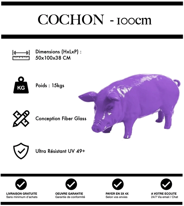 Sculpture Cochon Resine 100cm Statue - VIOLET - MUZZANO