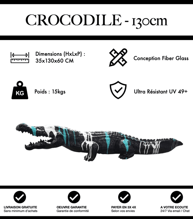 Sculpture Crocodile Resine 130cm Statue - Black and Blue Trash - MUZZANO