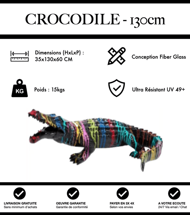 Sculpture Crocodile Resine 130cm Statue - Black Trash - MUZZANO