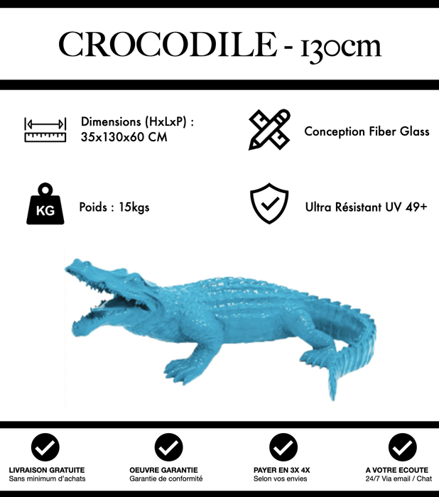 Sculpture Crocodile Resine 130cm Statue - Bleu Clair - MUZZANO