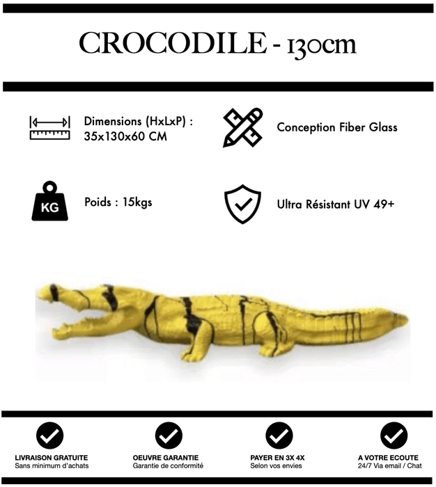 Sculpture Crocodile Resine 130cm Statue - Jaune Trash - MUZZANO