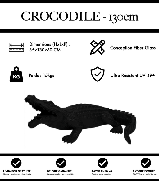 Sculpture Crocodile Resine 130cm Statue - Noir - MUZZANO