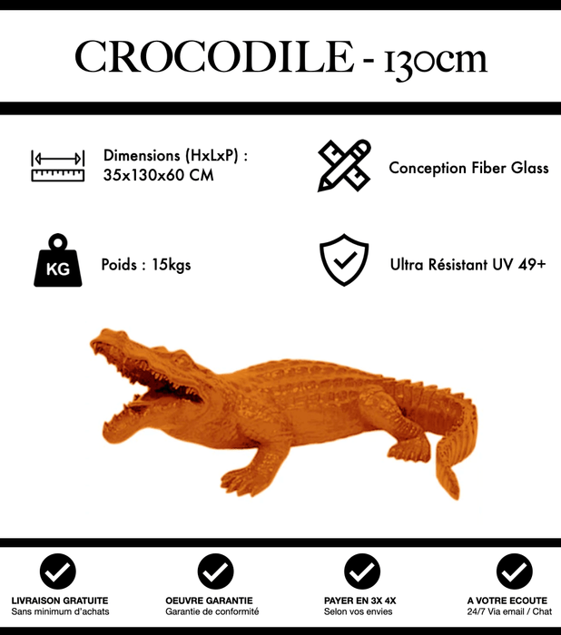 Sculpture Crocodile Resine 130cm Statue - Orange - MUZZANO