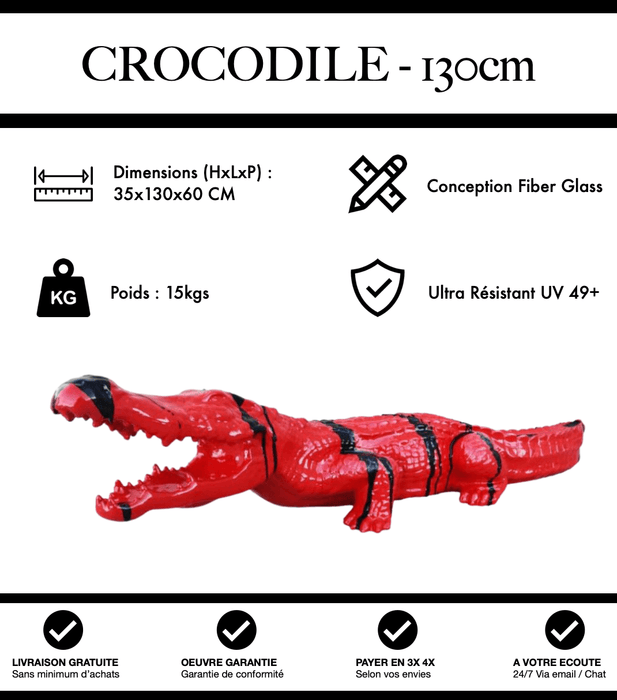 Sculpture Crocodile Resine 130cm Statue - Red Trash - MUZZANO