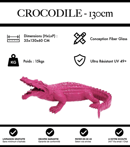 Sculpture Crocodile Resine 130cm Statue - Rose - MUZZANO