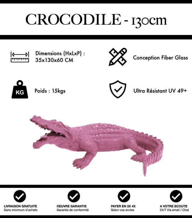 Sculpture Crocodile Resine 130cm Statue - Rose Pâle - MUZZANO