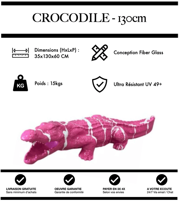 Sculpture Crocodile Resine 130cm Statue - Rose Trash - MUZZANO