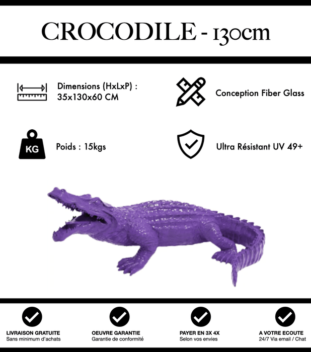 Sculpture Crocodile Resine 130cm Statue - Violet - MUZZANO