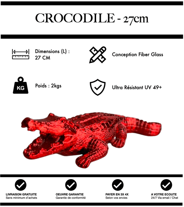 Sculpture Crocodile Resine 27cm Statue - ROUGE CHROME - MUZZANO