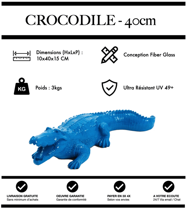 Sculpture Crocodile Resine 40cm Statue - BLEU - MUZZANO