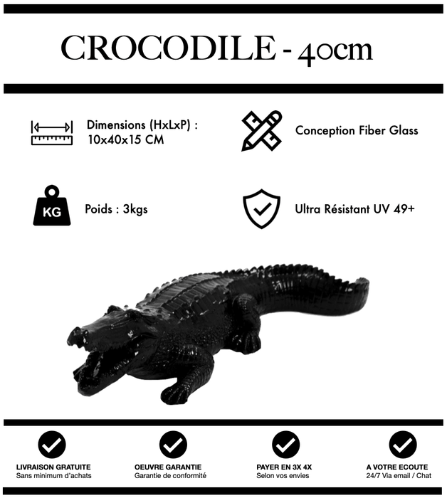 Sculpture Crocodile Resine 40cm Statue - NOIR - MUZZANO