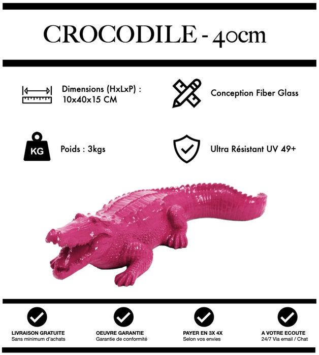 Sculpture Crocodile Resine 40cm Statue - ROSE - MUZZANO