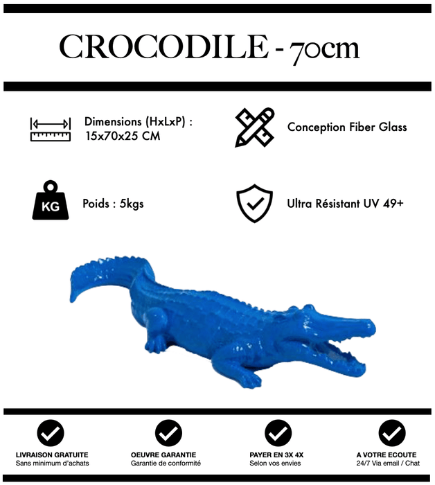 Sculpture Crocodile Resine 70cm Statue - BLEU - MUZZANO