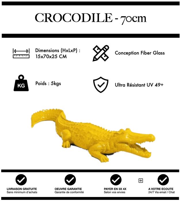 Sculpture Crocodile Resine 70cm Statue - JAUNE - MUZZANO