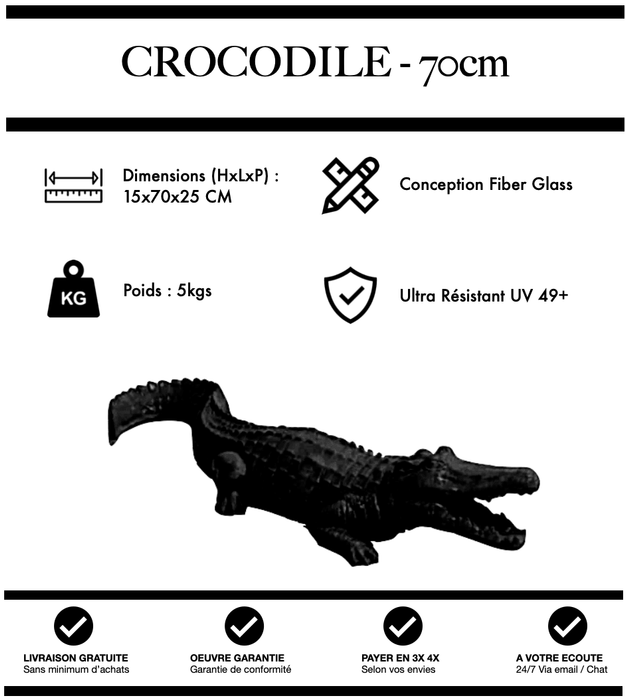 Sculpture Crocodile Resine 70cm Statue - NOIR - MUZZANO