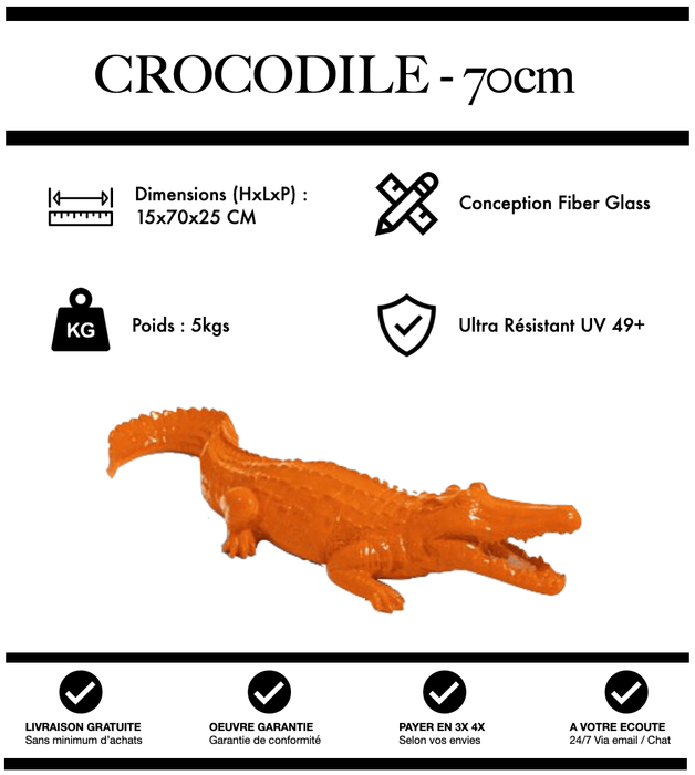 Sculpture Crocodile Resine 70cm Statue - ORANGE - MUZZANO