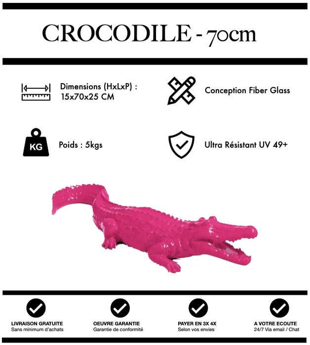 Sculpture Crocodile Resine 70cm Statue - ROSE - MUZZANO