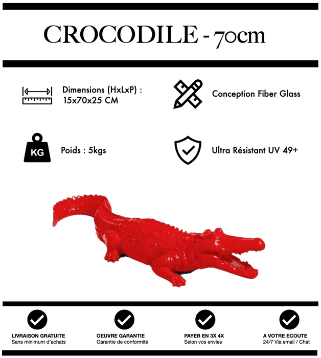 Sculpture Crocodile Resine 70cm Statue - Rouge - MUZZANO