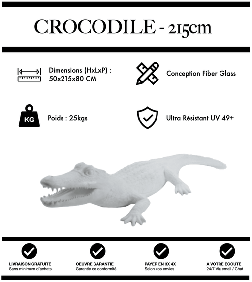 Sculpture Crocodile Resine XXL 215cm Statue - BLANC - MUZZANO