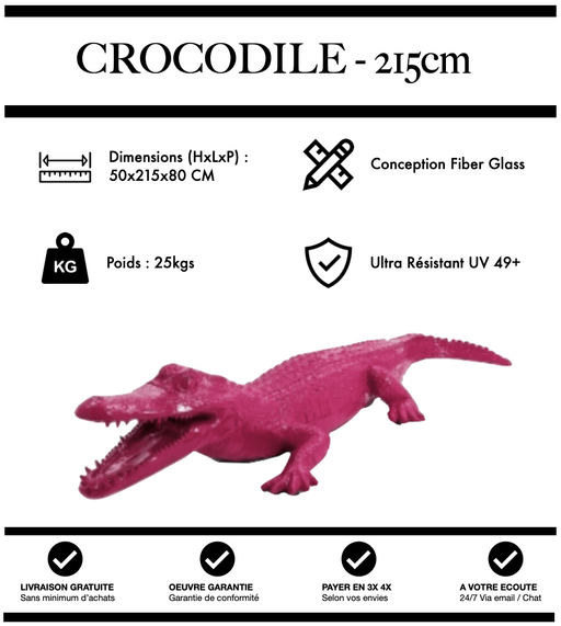 Sculpture Crocodile Resine XXL 215cm Statue - ROSE - MUZZANO