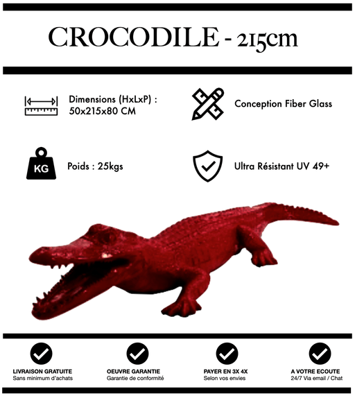 Sculpture Crocodile Resine XXL 215cm Statue - Rouge - MUZZANO