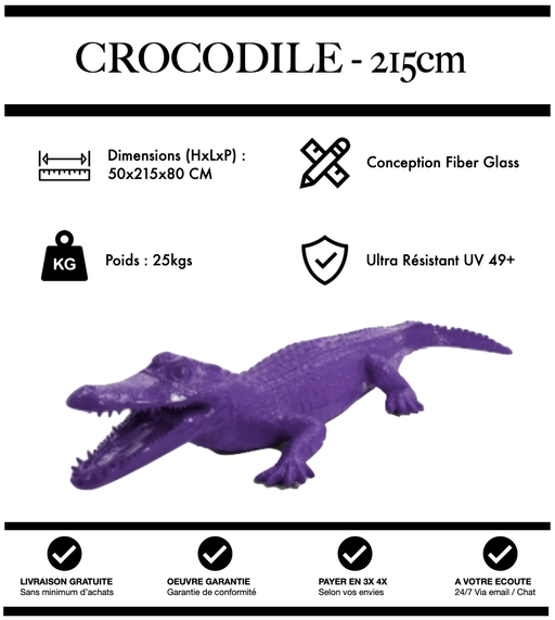 Sculpture Crocodile Resine XXL 215cm Statue - VIOLET - MUZZANO