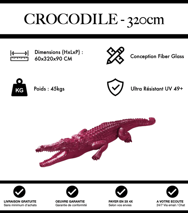 Sculpture Crocodile Resine XXXL 320cm Statue - Rose - MUZZANO