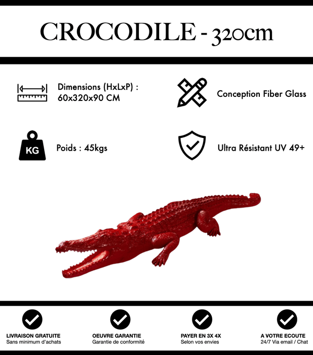 Sculpture Crocodile Resine XXXL 320cm Statue - Rouge - MUZZANO