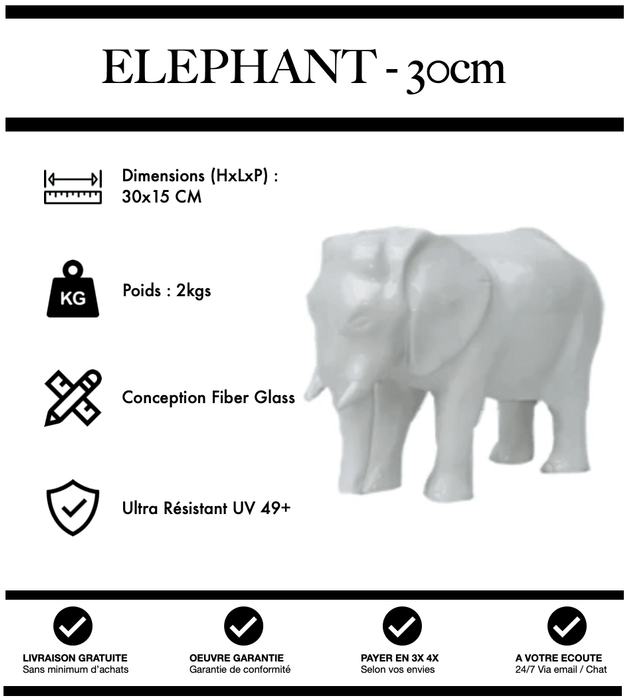 Sculpture Eléphant Resine 30cm Statue - BLANC - MUZZANO