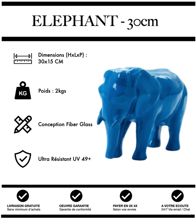 Sculpture Eléphant Resine 30cm Statue - BLEU - MUZZANO