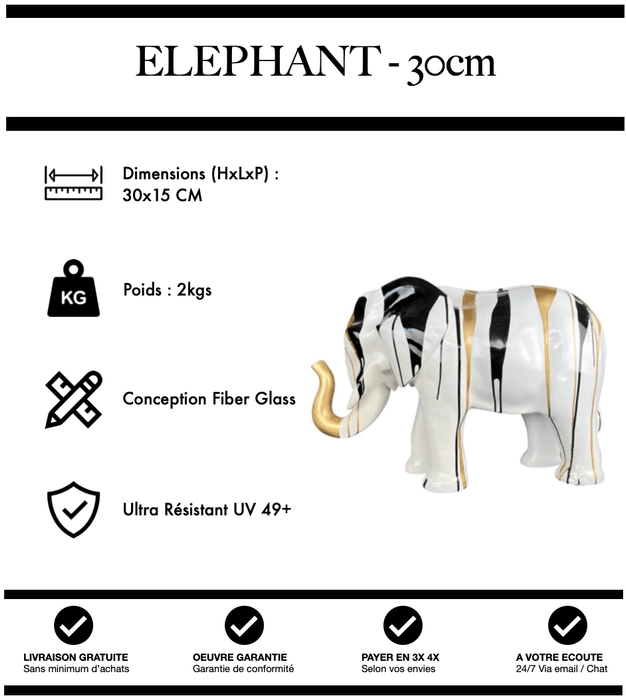 Sculpture Eléphant Resine 30cm Statue - Gold Trash - MUZZANO