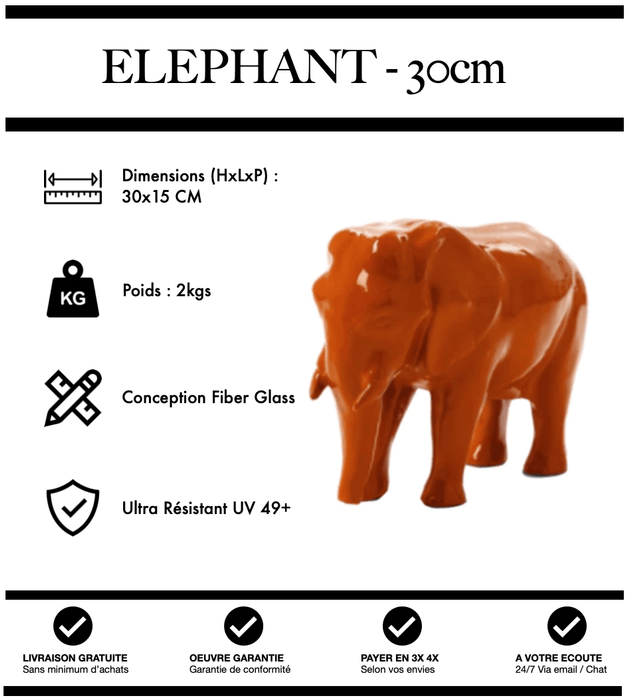 Sculpture Eléphant Resine 30cm Statue - ORANGE - MUZZANO