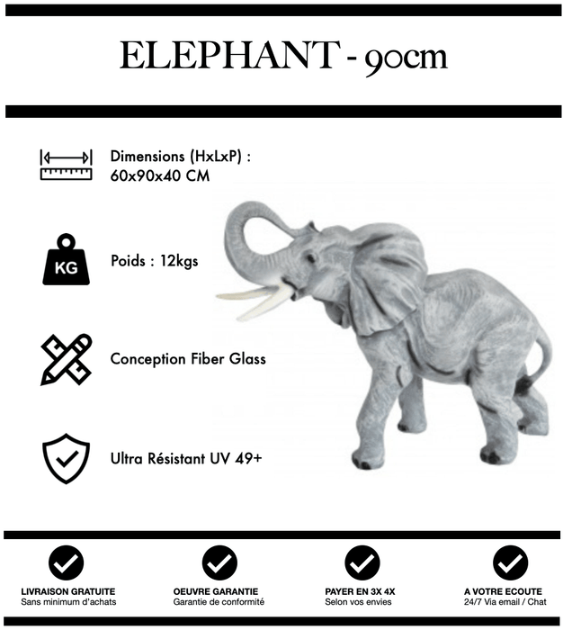 Sculpture Eléphant Resine 30cm Statue - Réel - MUZZANO