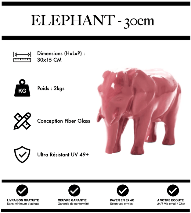 Sculpture Eléphant Resine 30cm Statue - ROSE - MUZZANO