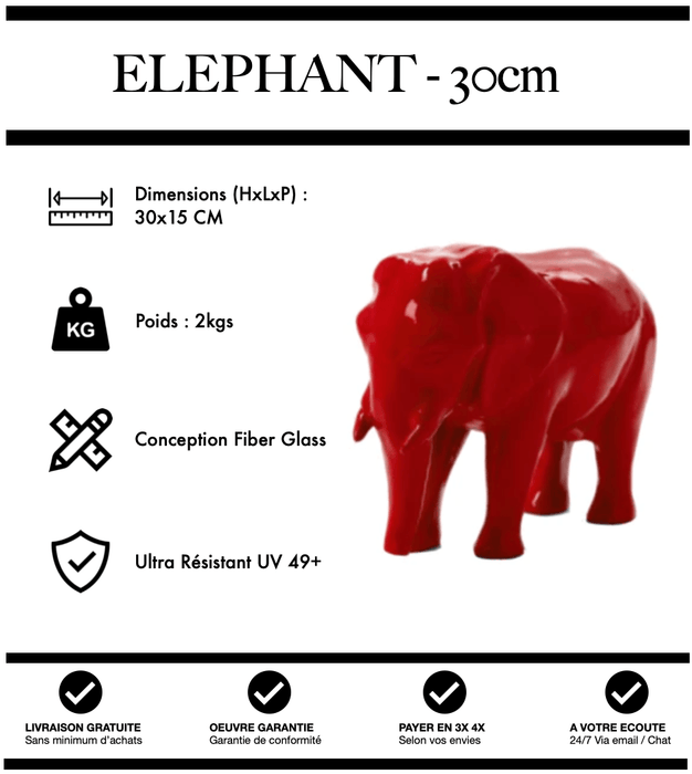 Sculpture Eléphant Resine 30cm Statue - Rouge - MUZZANO