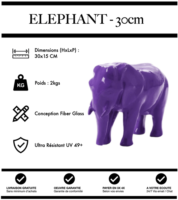 Sculpture Eléphant Resine 30cm Statue - VIOLET - MUZZANO