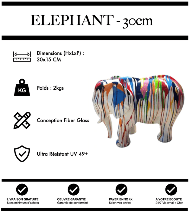 Sculpture Eléphant Resine 30cm Statue - White Trash - MUZZANO