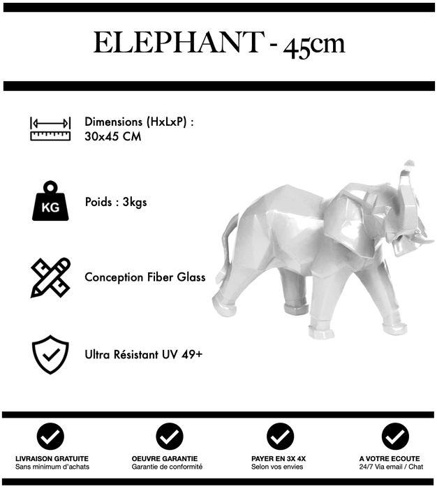 Sculpture Eléphant Resine 45cm Statue - BLANC - MUZZANO