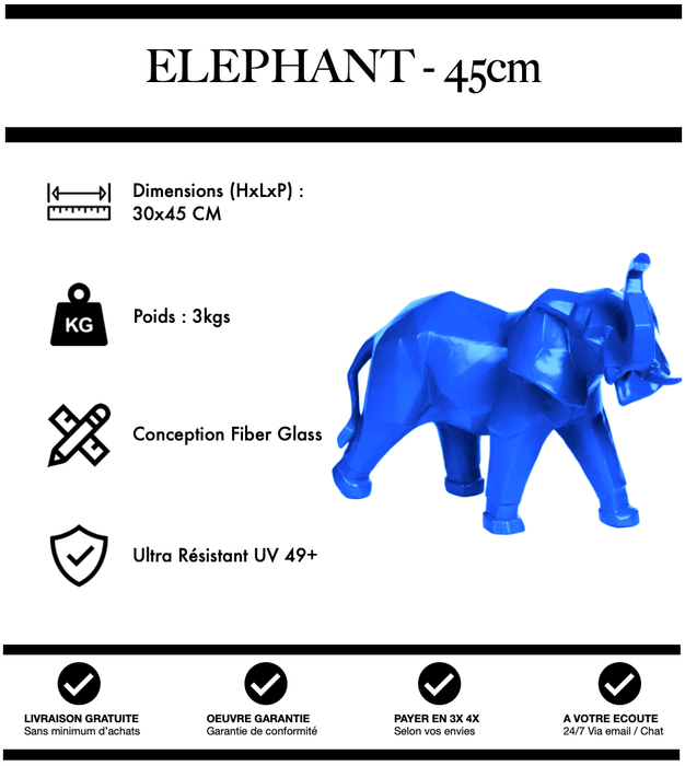 Sculpture Eléphant Resine 45cm Statue - BLEU - MUZZANO