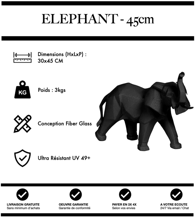 Sculpture Eléphant Resine 45cm Statue - NOIR - MUZZANO