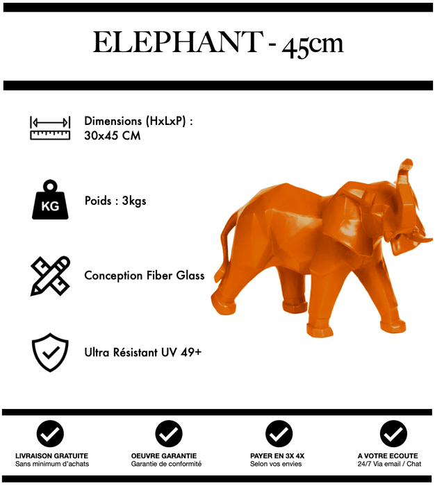 Sculpture Eléphant Resine 45cm Statue - ORANGE - MUZZANO