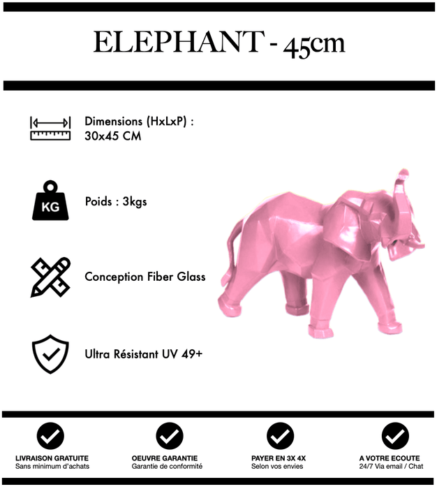 Sculpture Eléphant Resine 45cm Statue - ROSE - MUZZANO