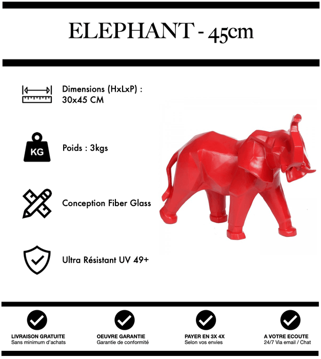 Sculpture Eléphant Resine 45cm Statue - Rouge - MUZZANO