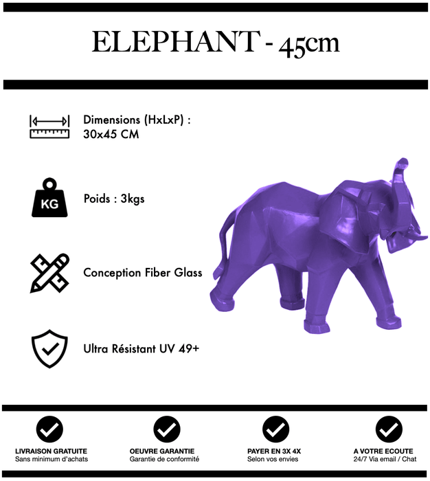 Sculpture Eléphant Resine 45cm Statue - VIOLET - MUZZANO