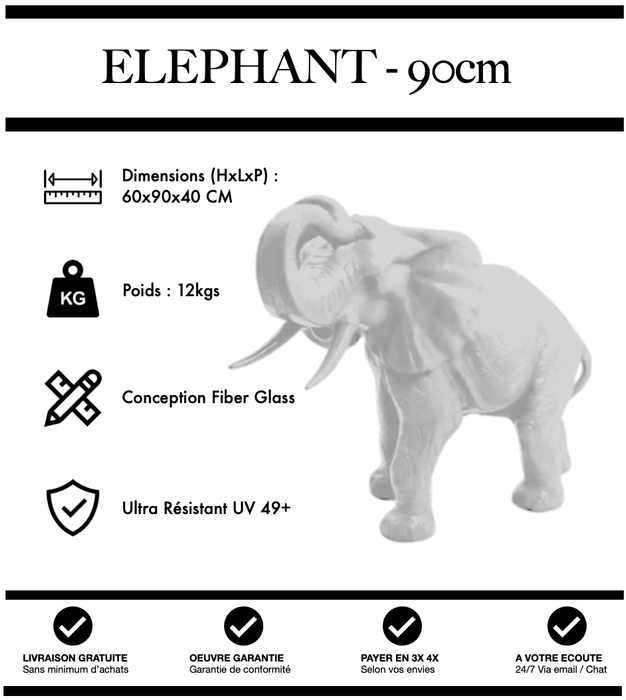 Sculpture Eléphant Resine 90cm Statue - BLANC - MUZZANO