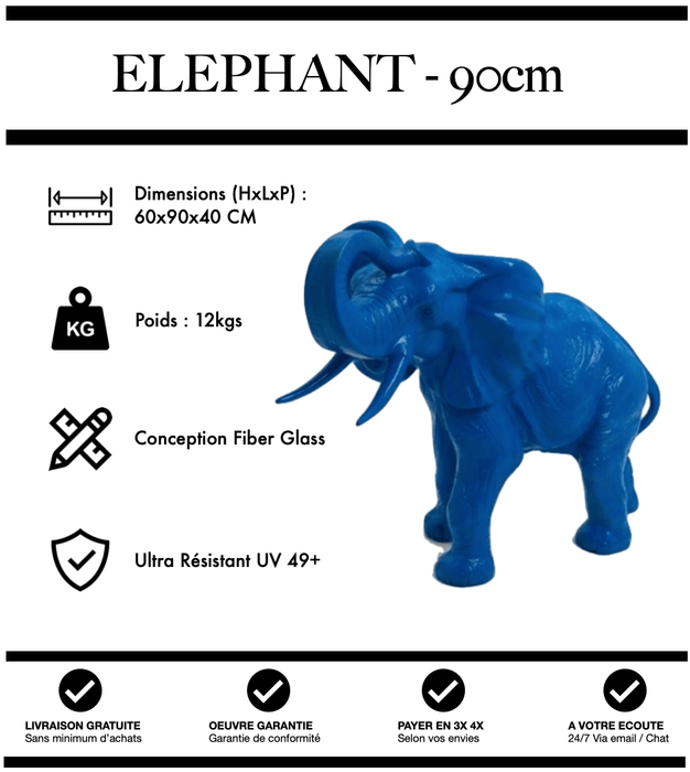 Sculpture Eléphant Resine 90cm Statue - BLEU - MUZZANO