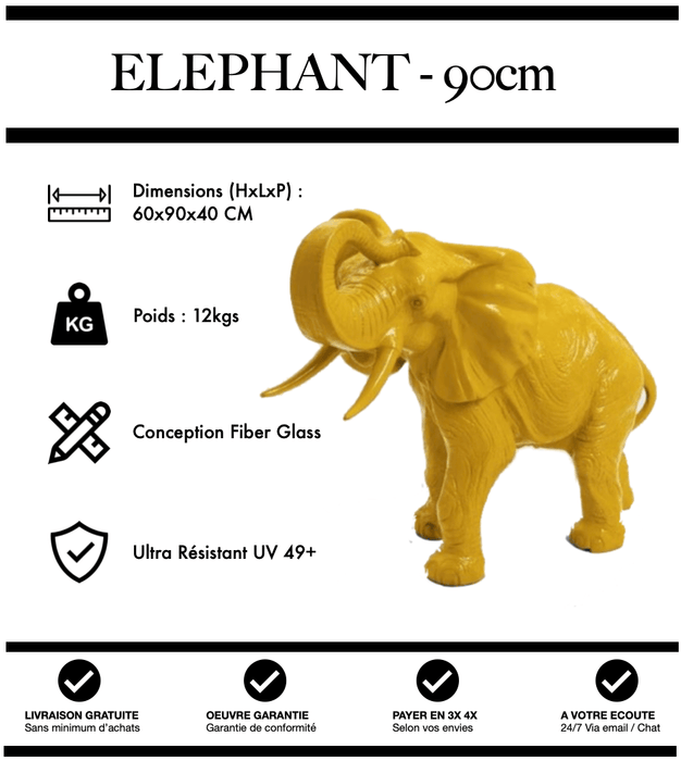 Sculpture Eléphant Resine 90cm Statue - JAUNE - MUZZANO