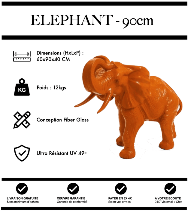 Sculpture Eléphant Resine 90cm Statue - ORANGE - MUZZANO