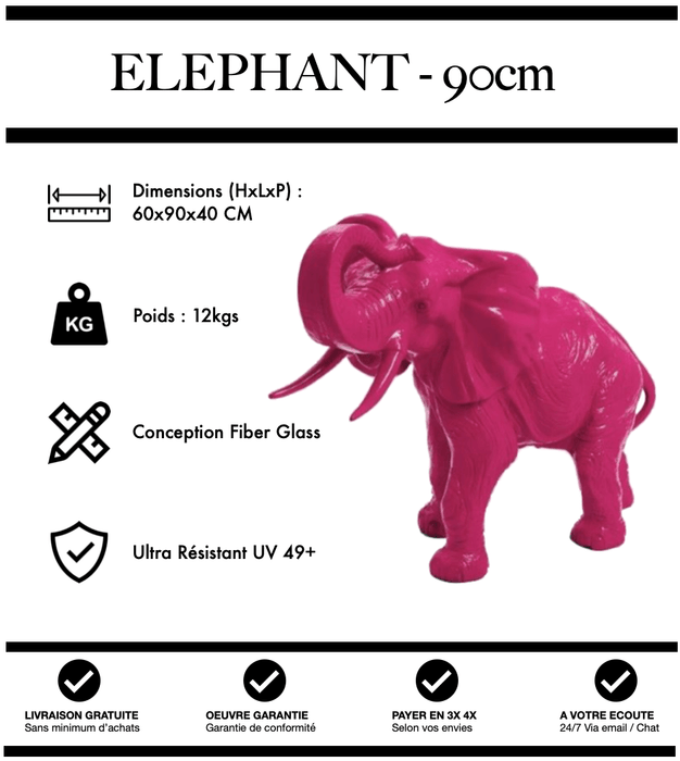 Sculpture Eléphant Resine 90cm Statue - ROSE - MUZZANO